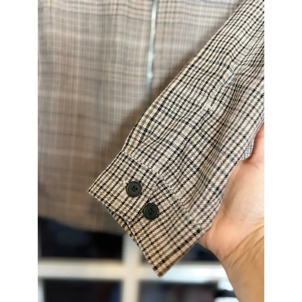 H&M Men’s Regular Fit Glen Plaid Zip Shirt Jacket Shacket Beige Black Size Small